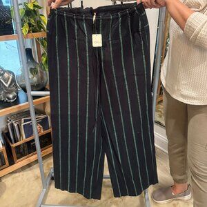 Free People Black Pinstriped Linen Blend Pants